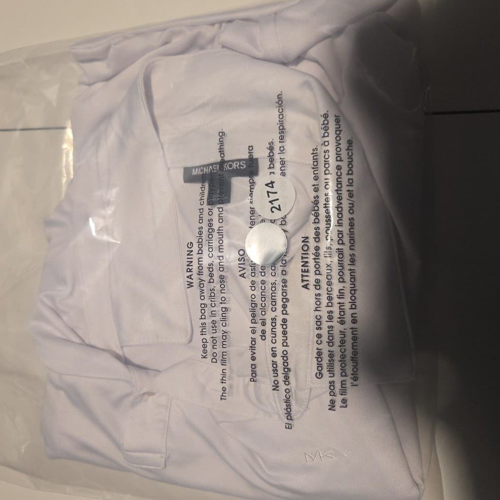 Michael Kors White Short Sleeve Polo Shirt, MK Logo, Men's Large Polyester Blend - Thumbnail 10