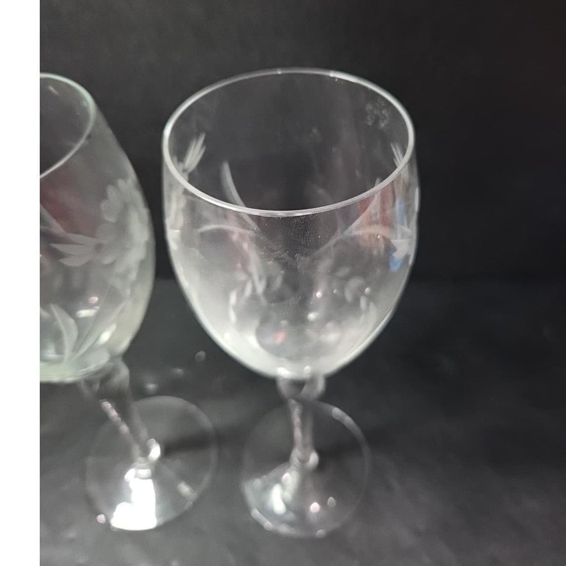 Lenox Style Sunflower Etched Crystal Goblets, Set of 2, Vintage Twisted Stem - Thumbnail 6
