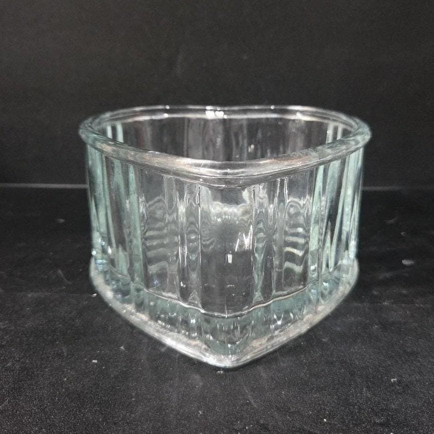 Libbey Style Ribbed Heart Glass Bowl, Starburst Pattern, Heavy Clear Glassware - Thumbnail 8