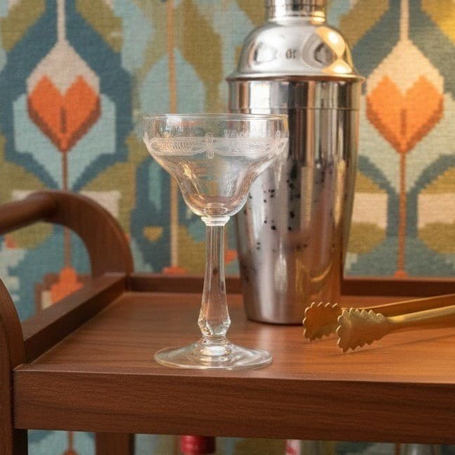 Libbey Needle Etched Cordial Glass, Vintage Liqueur Stemware, Barware Accessory