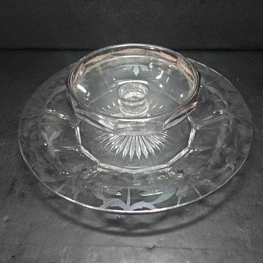 Heisey Silver Inlay Cheese & Cracker Serving Platter, Vintage Centerpiece Plate - Thumbnail 3
