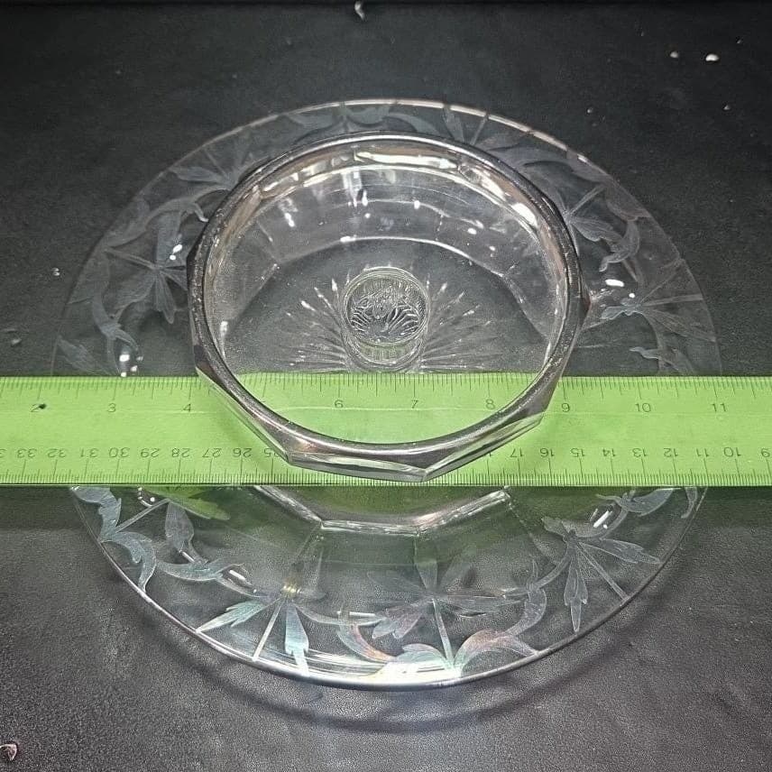 Heisey Silver Inlay Cheese & Cracker Serving Platter, Vintage Centerpiece Plate - Thumbnail 8