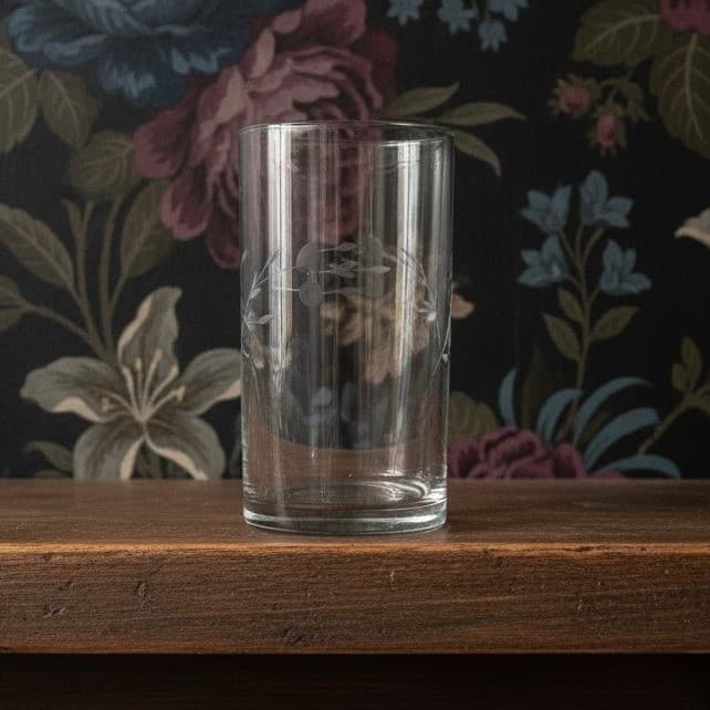 Princess House Heritage Vase, Etched Floral Clear Glass, Vintage Flower Vessel