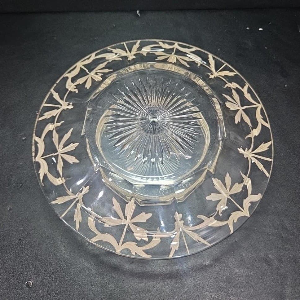 Heisey Silver Inlay Cheese & Cracker Serving Platter, Vintage Centerpiece Plate - Thumbnail 5