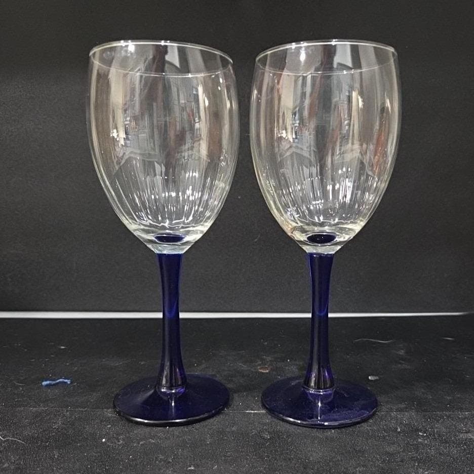 Luminarc Neptune Cobalt Wine Glasses, Set of 2, Vintage Replacement Stemware - Thumbnail 8