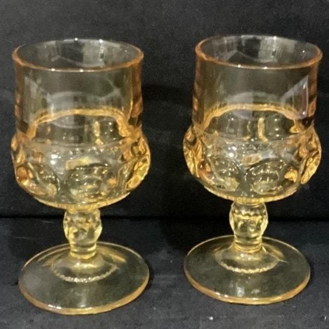 Indiana Glass Kings Crown Thumbprint Wine Goblets, Set of 2, Vintage Stemware - Thumbnail 8