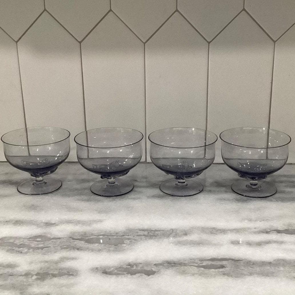 Blefeld Leaf Fantasy Lilac Sherbet Glasses, Set of 4, Vtg Hand-Blown Crystal - Thumbnail 5