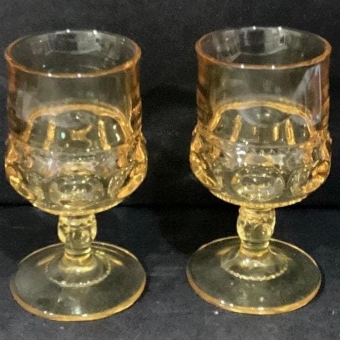 Indiana Glass Kings Crown Thumbprint Wine Goblets, Set of 2, Vintage Stemware - Thumbnail 11