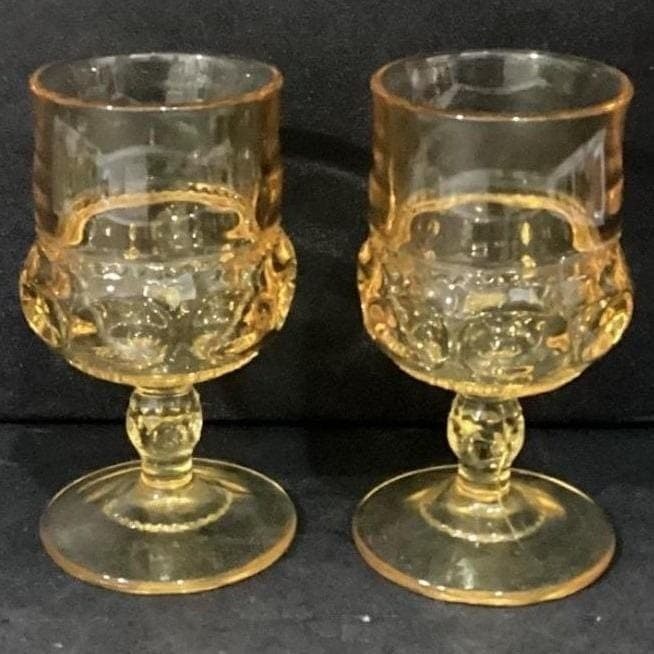 Indiana Glass Kings Crown Thumbprint Wine Goblets, Set of 2, Vintage Stemware - Thumbnail 7