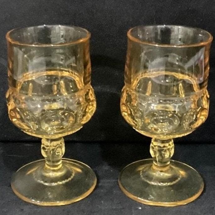 Indiana Glass Kings Crown Thumbprint Wine Goblets, Set of 2, Vintage Stemware - Thumbnail 9