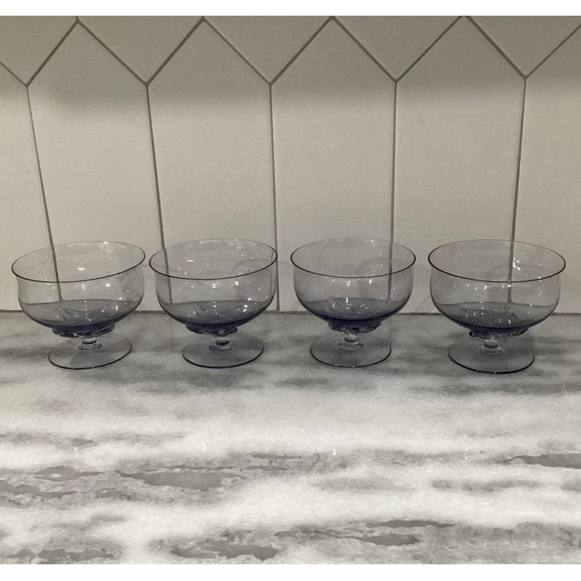 Blefeld Leaf Fantasy Lilac Sherbet Glasses, Set of 4, Vtg Hand-Blown Crystal - Thumbnail 8