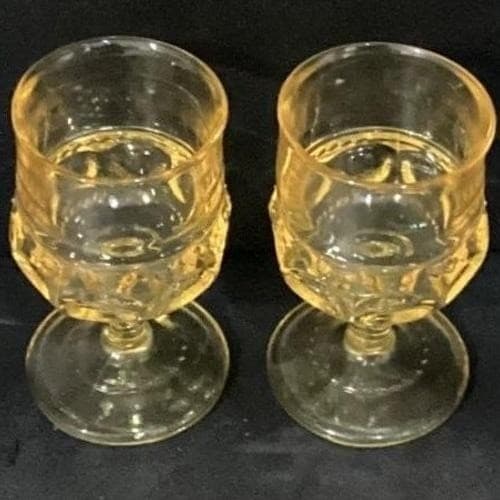 Indiana Glass Kings Crown Thumbprint Goblets, Set of 2, Vintage Yellow Stemware - Thumbnail 6