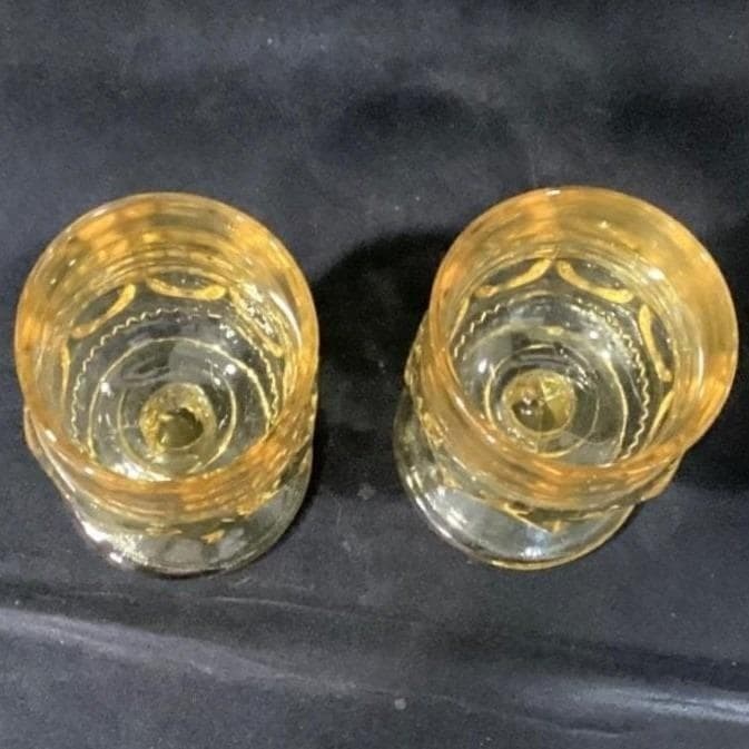 Indiana Glass Kings Crown Thumbprint Goblets, Set of 2, Vintage Yellow Stemware - Thumbnail 5