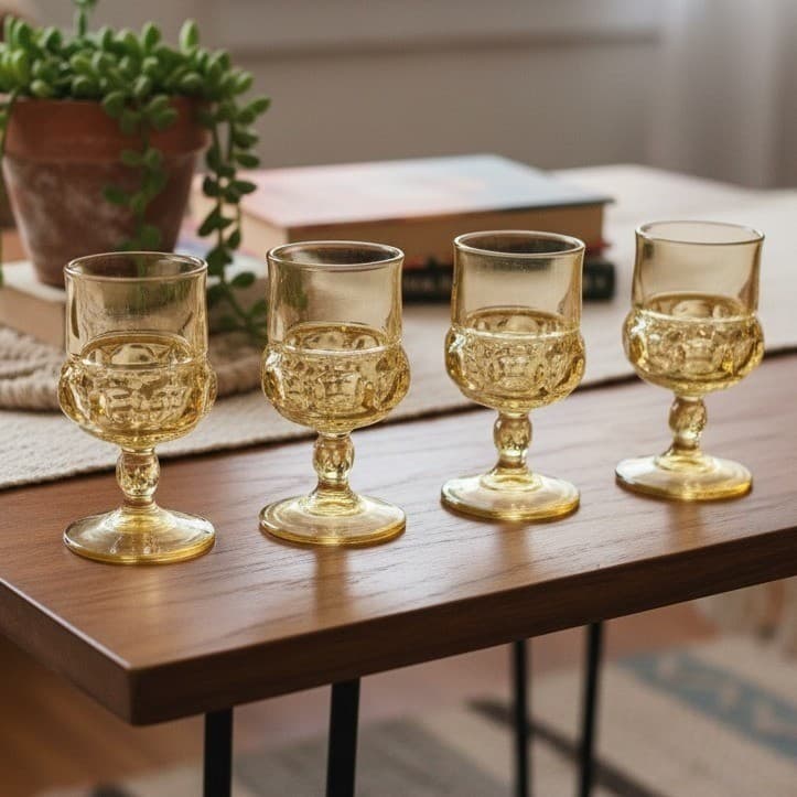 Indiana Glass Kings Crown Thumbprint Wine Goblets, Set of 4, Vintage Stemware