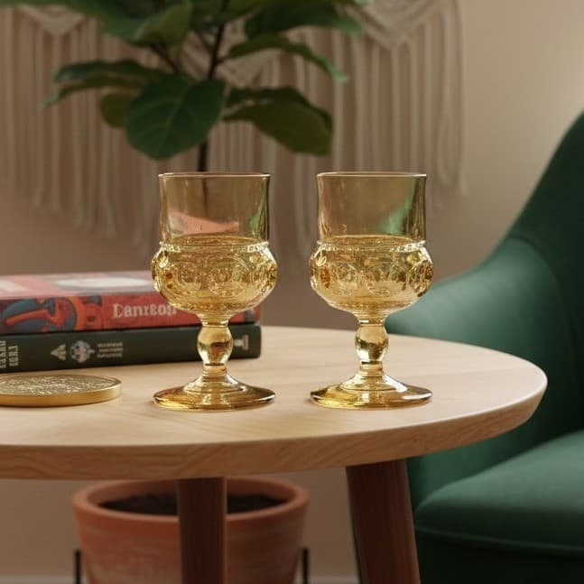 Indiana Glass Kings Crown Thumbprint Wine Goblets, Set of 2, Vintage Stemware