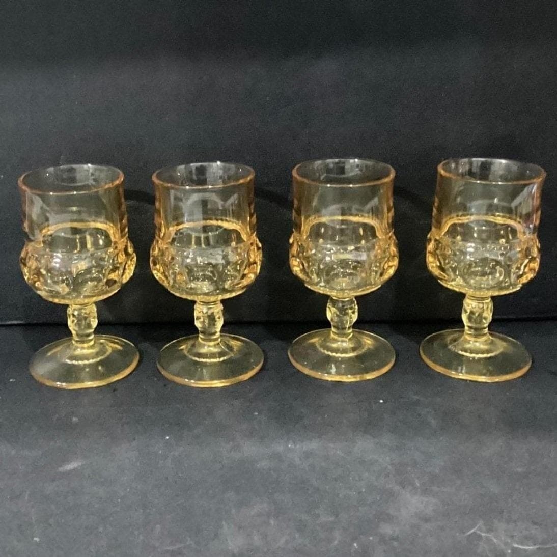 Indiana Glass Kings Crown Thumbprint Wine Goblets, Set of 4, Vintage Stemware - Thumbnail 7