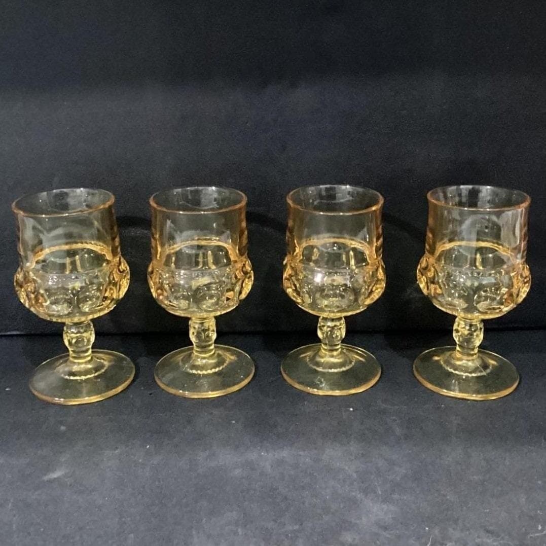 Indiana Glass Kings Crown Thumbprint Wine Goblets, Set of 4, Vintage Stemware - Thumbnail 9