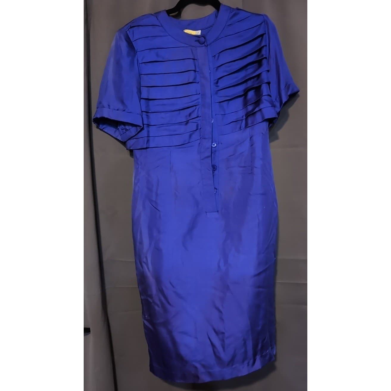 Pat Argenti Petites Royal Blue 100% Silk Pleated Tiered Sheath Dress, Women's 8P - Thumbnail 3