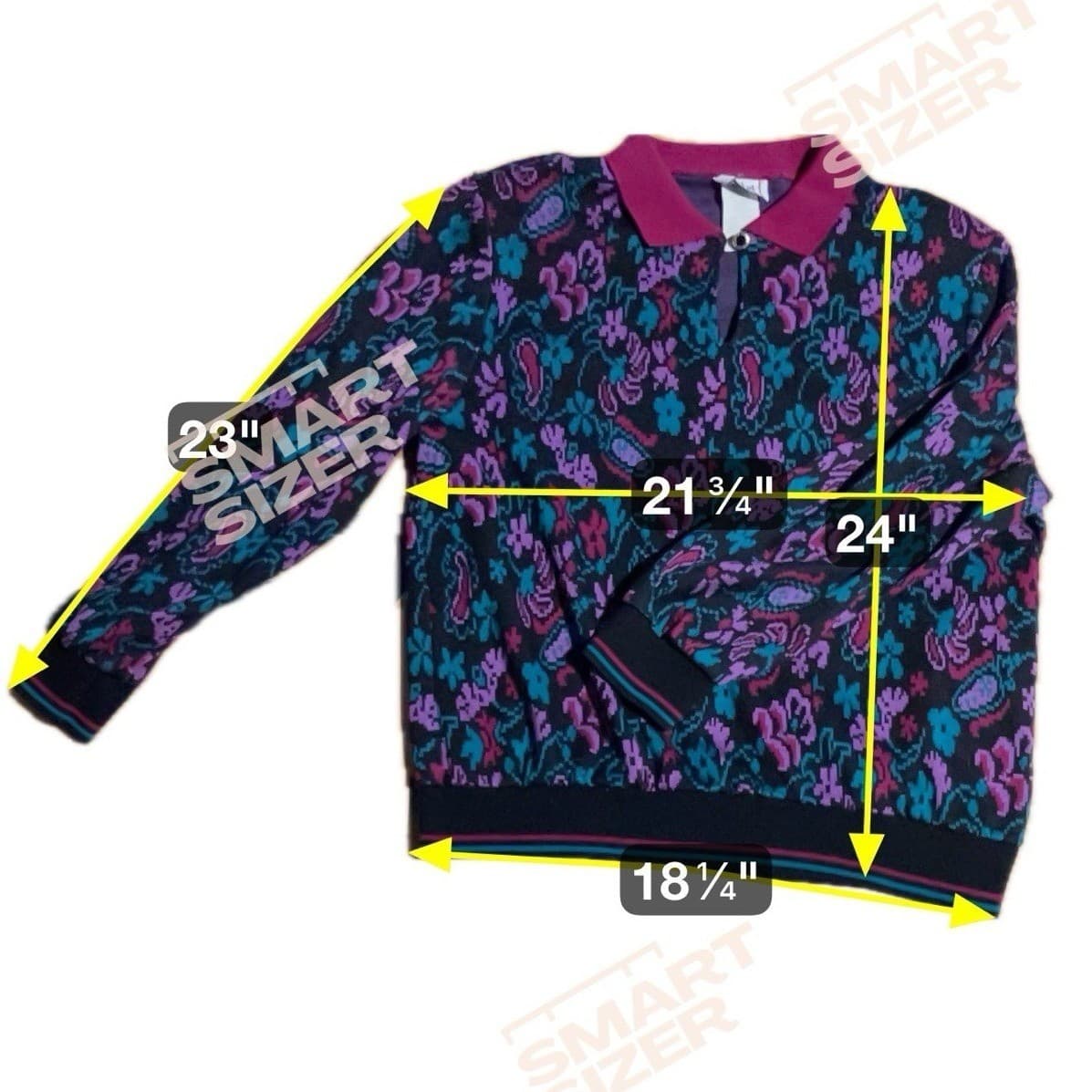 Cricket Lane Paisley Floral Knit Polo Sweater, Magenta Teal Black, Women's Large - Thumbnail 2