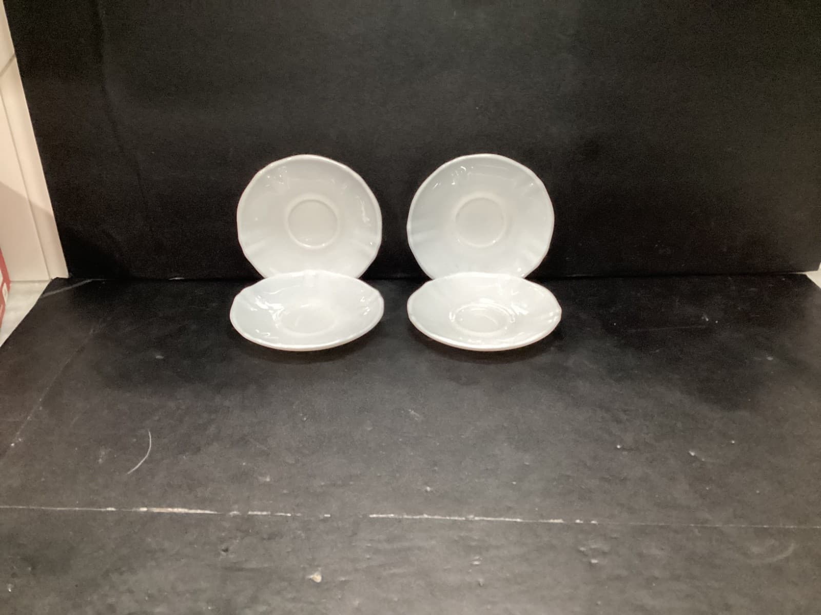 Arcopal France TRIANON IVORY Scalloped Swirls Milk Glass 5 3/8" Set of 4 Saucer