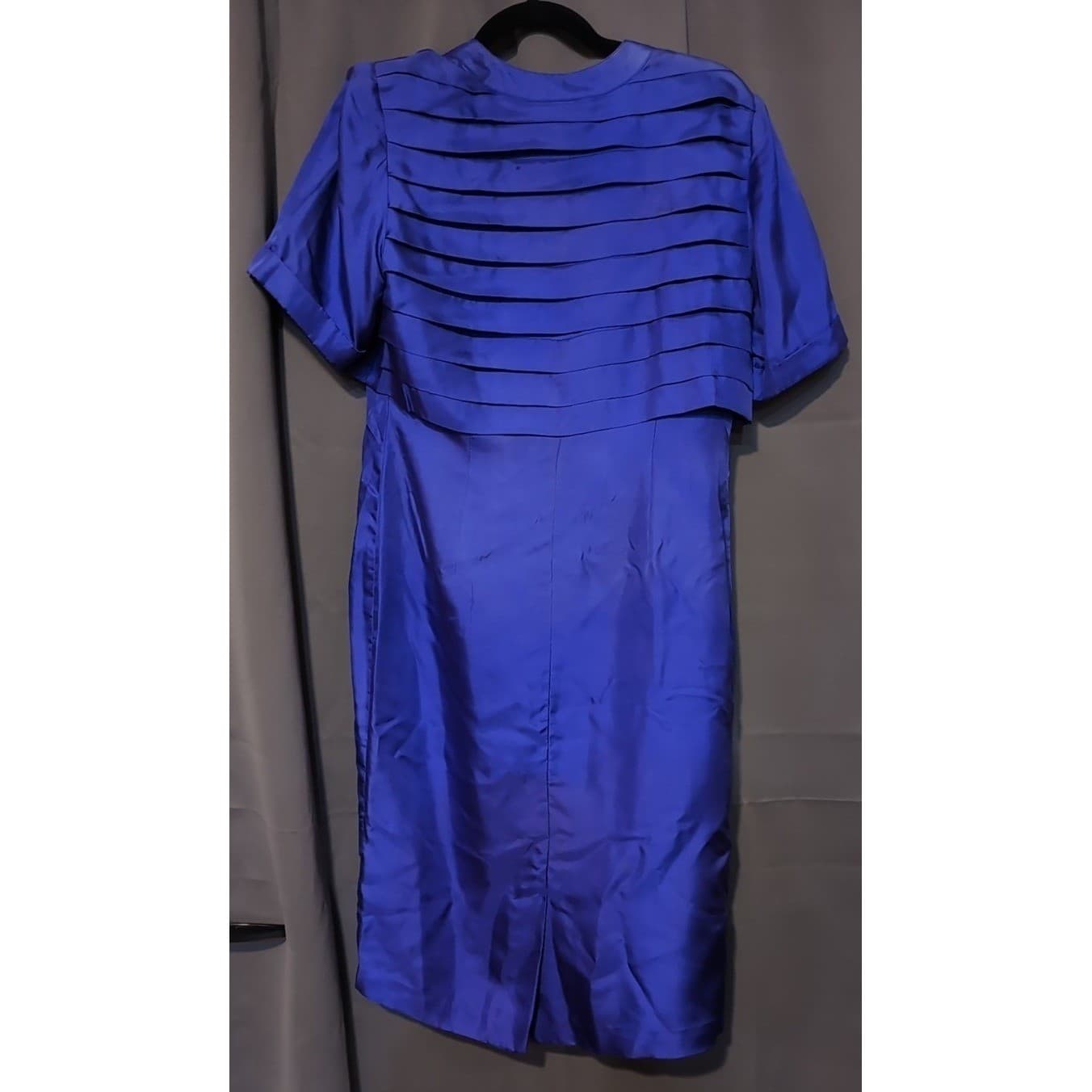 Pat Argenti Petites Royal Blue 100% Silk Pleated Tiered Sheath Dress, Women's 8P - Thumbnail 4