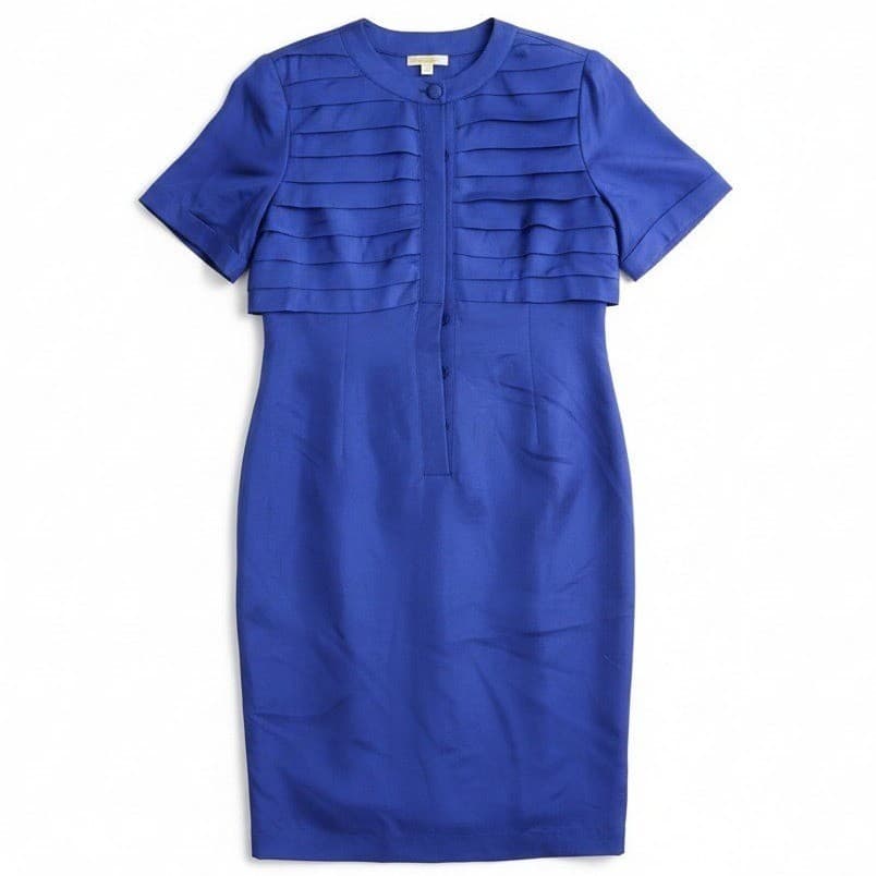 Pat Argenti Petites Royal Blue 100% Silk Pleated Tiered Sheath Dress, Women's 8P
