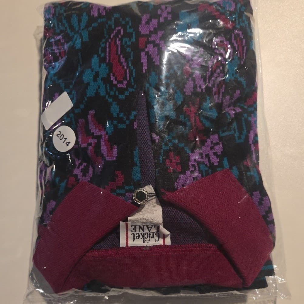 Cricket Lane Paisley Floral Knit Polo Sweater, Magenta Teal Black, Women's Large - Thumbnail 6