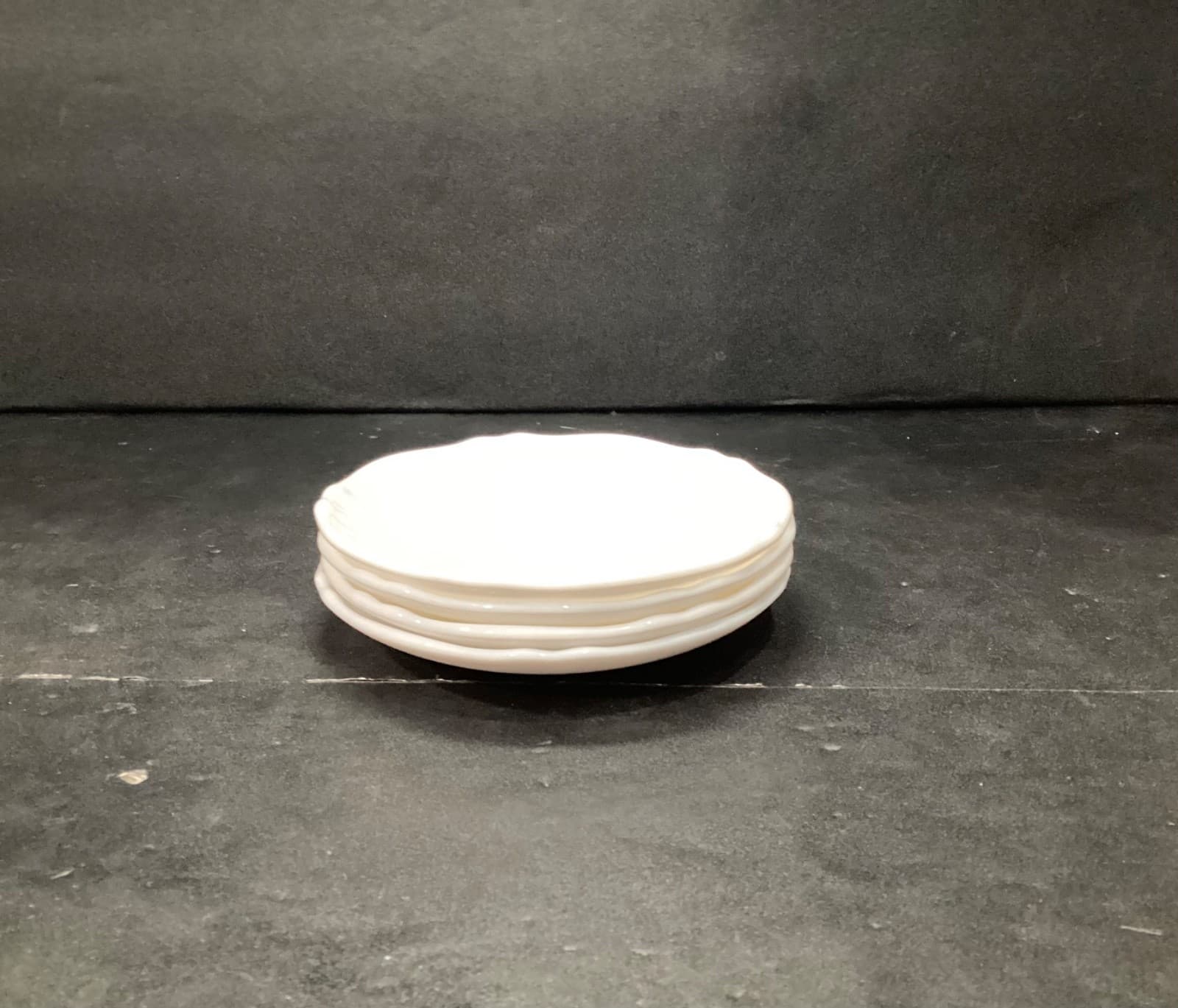 Arcopal France TRIANON IVORY Scalloped Swirls Milk Glass 5 3/8" Set of 4 Saucer - Thumbnail 7