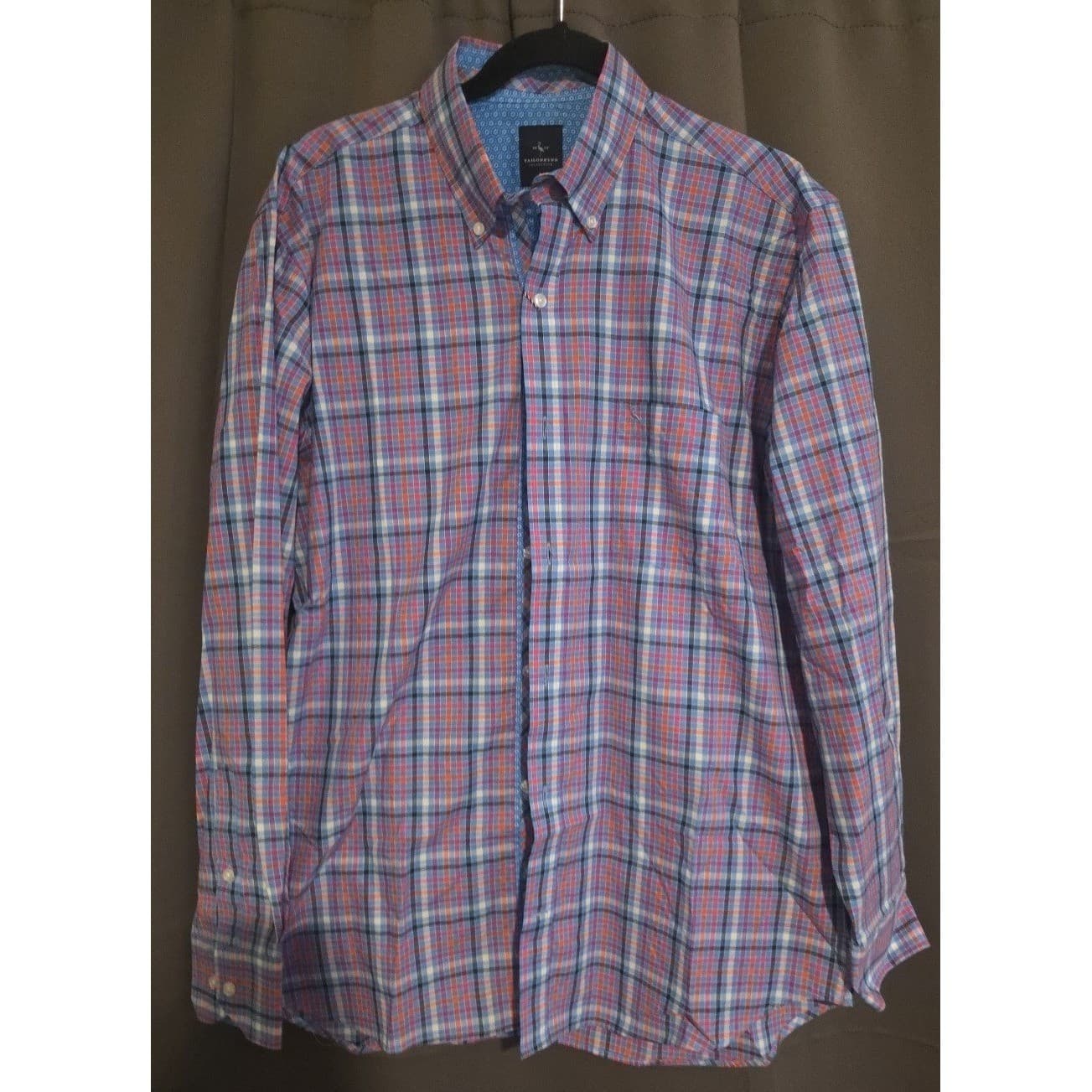 Tailorbyrd Collection Plaid Button Down Shirt Red Blue Cotton, Men's Large NWT - Thumbnail 3