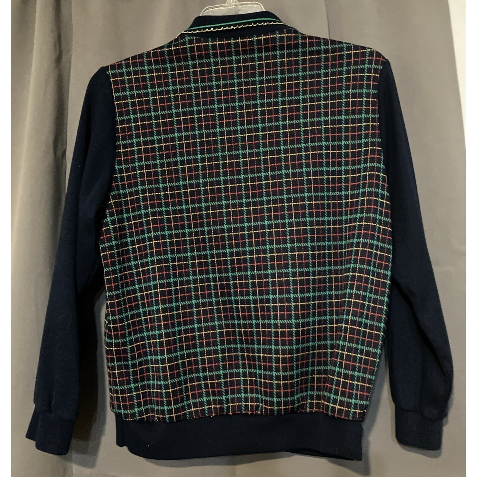 Cricket Lane Plaid Button Front Cardigan Sweater Navy Gold Buttons Women's Large - Thumbnail 6