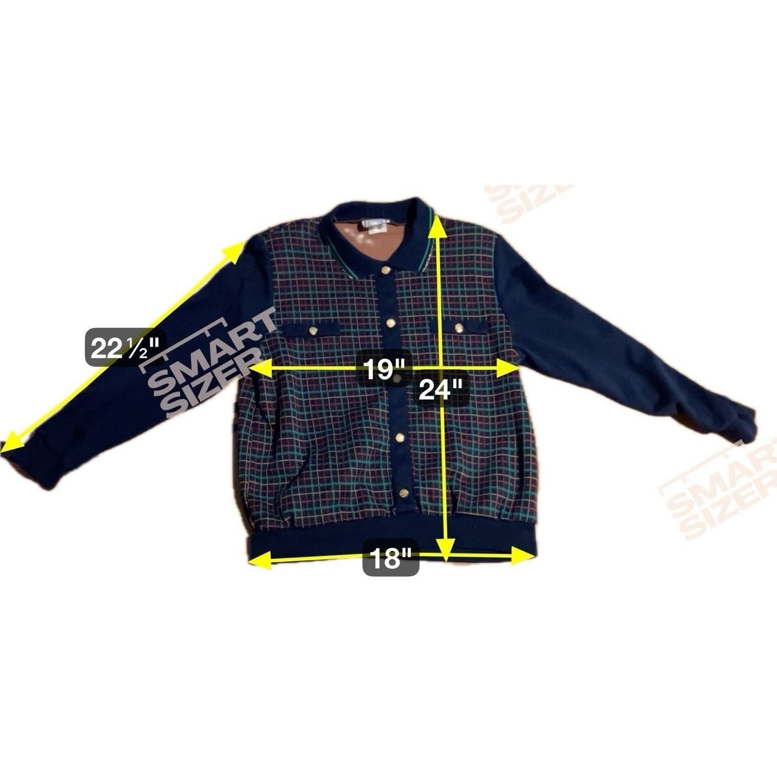 Cricket Lane Plaid Button Front Cardigan Sweater Navy Gold Buttons Women's Large - Thumbnail 2