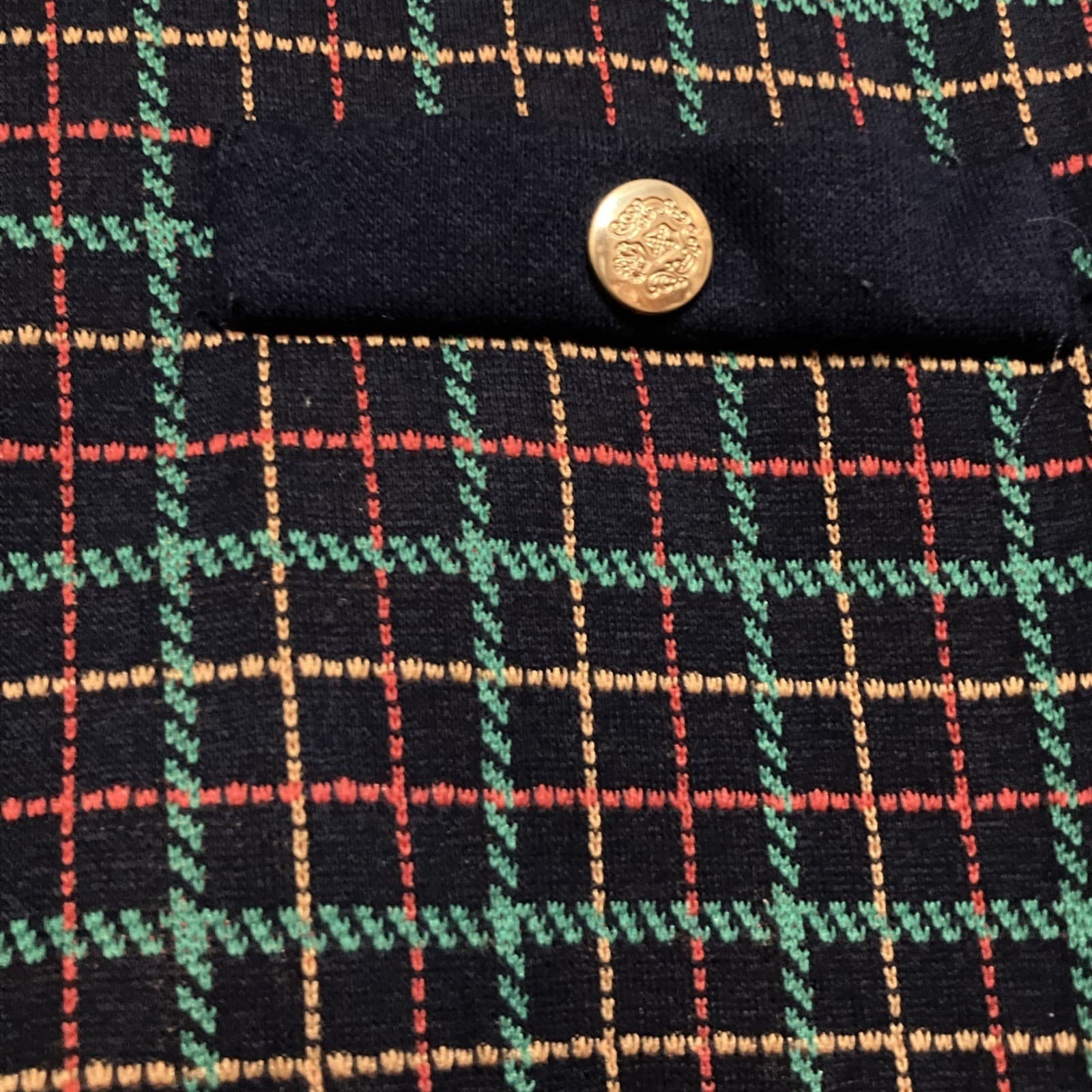 Cricket Lane Plaid Button Front Cardigan Sweater Navy Gold Buttons Women's Large - Thumbnail 4