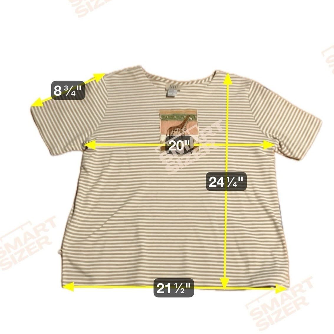 Teddi Tan White Striped Giraffe Embroidered Short Sleeve Top, Women's Large - Thumbnail 2