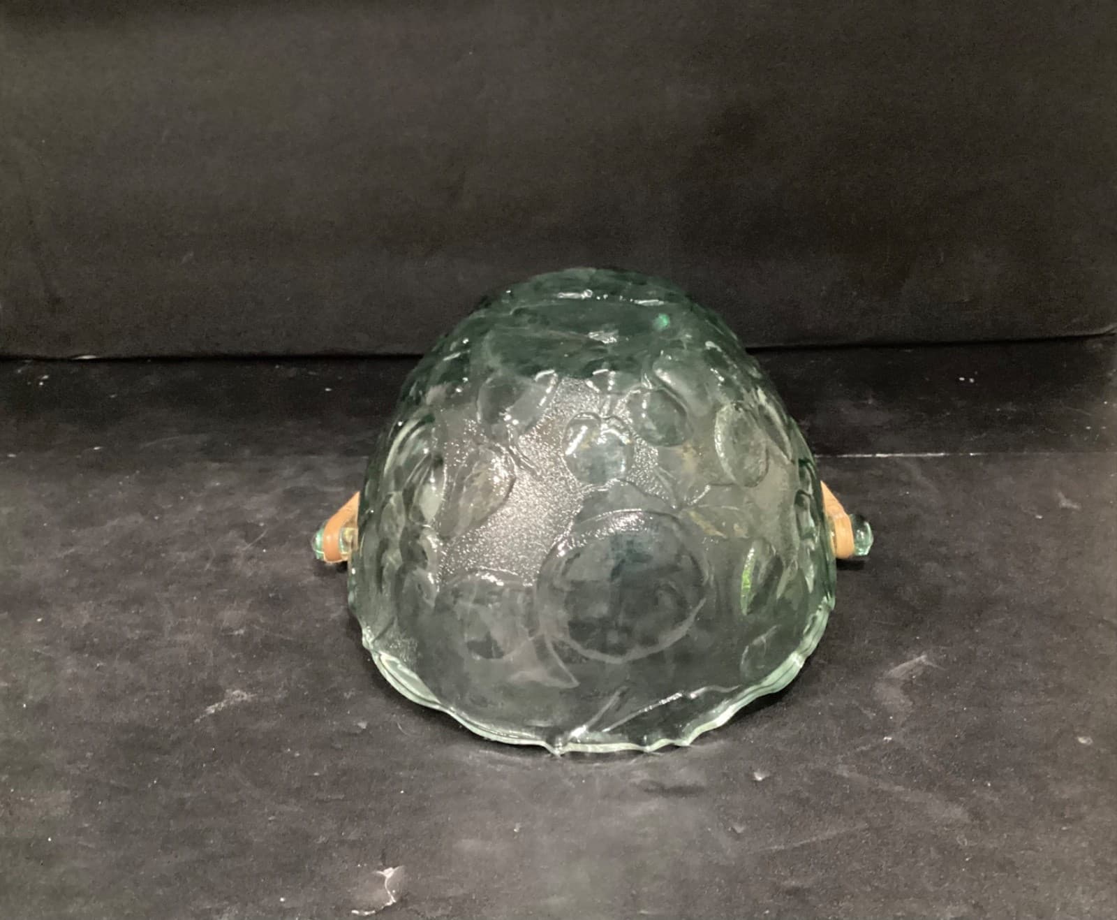Vintage Libbey Green Glass Orchard Fruit Basket With Wicker Handle ~ 10" - Thumbnail 11