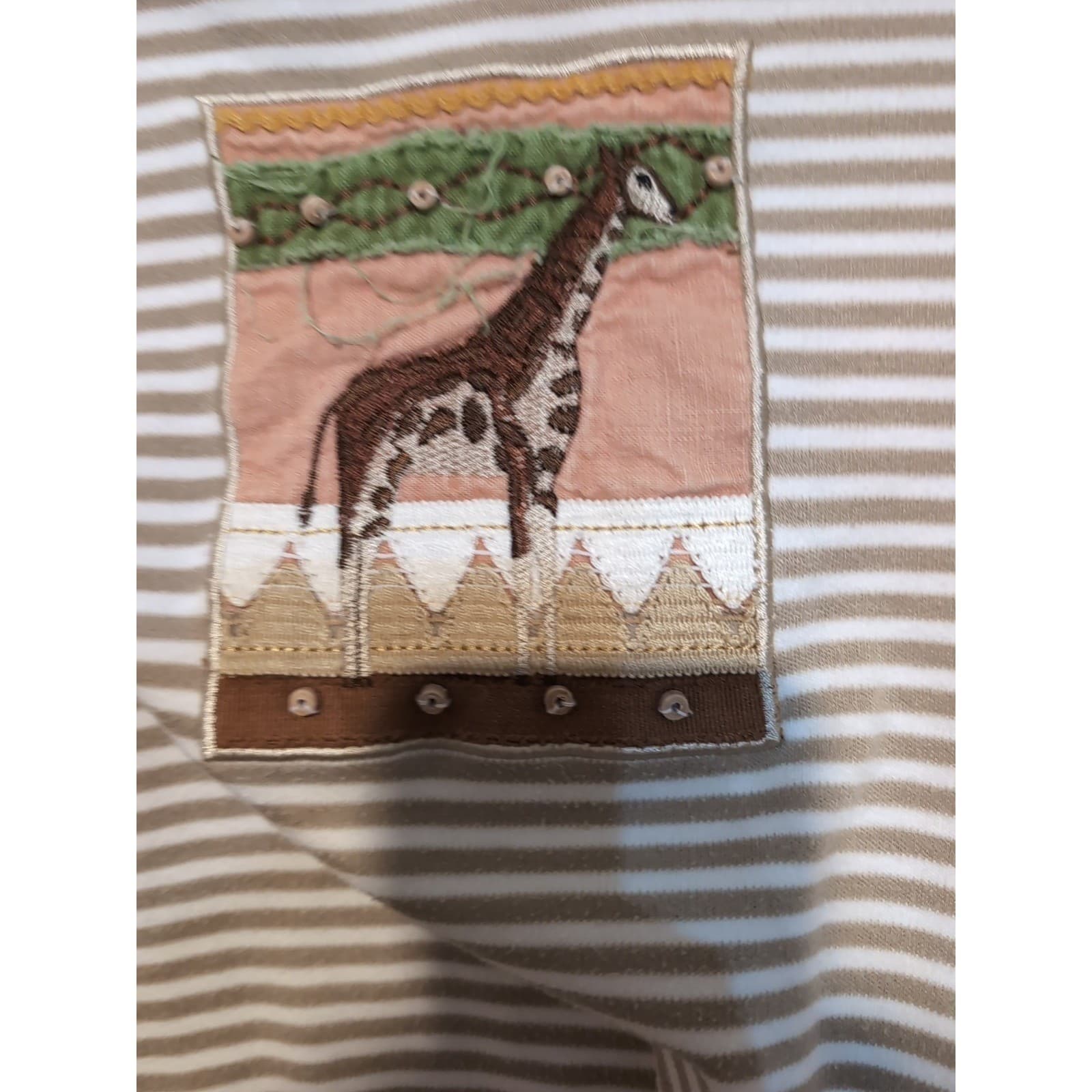 Teddi Tan White Striped Giraffe Embroidered Short Sleeve Top, Women's Large - Thumbnail 7