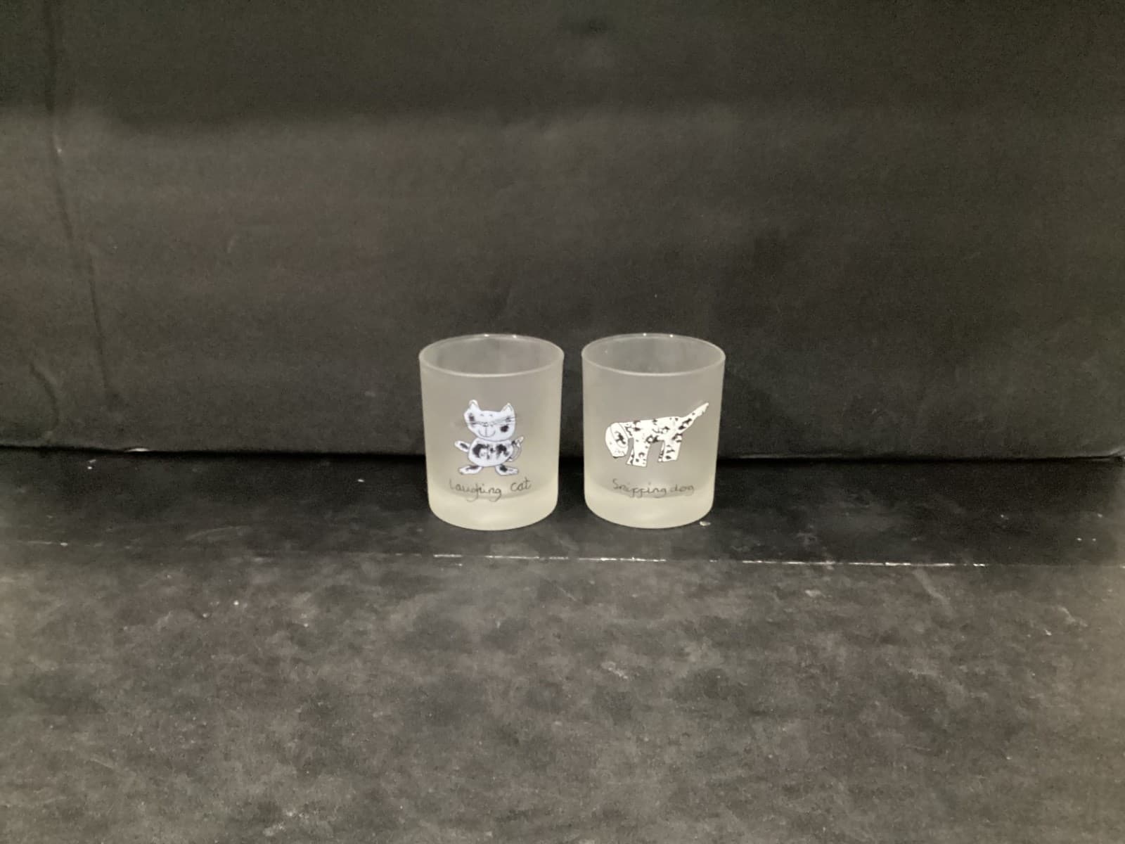 Dartington Designs France Frosted Tumblers Sniffing Dog Laughing Cat Set Of 2
