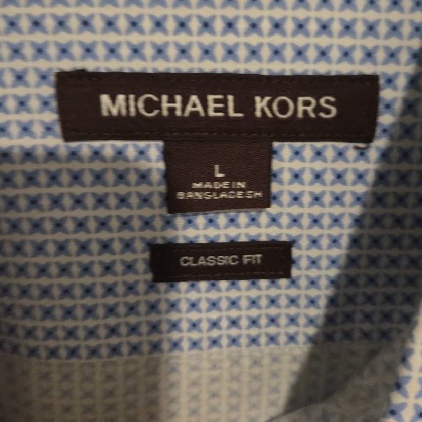 Michael Kors Blue Geometric Starburst Button Down Shirt Classic Fit, Mens 's L - Thumbnail 5