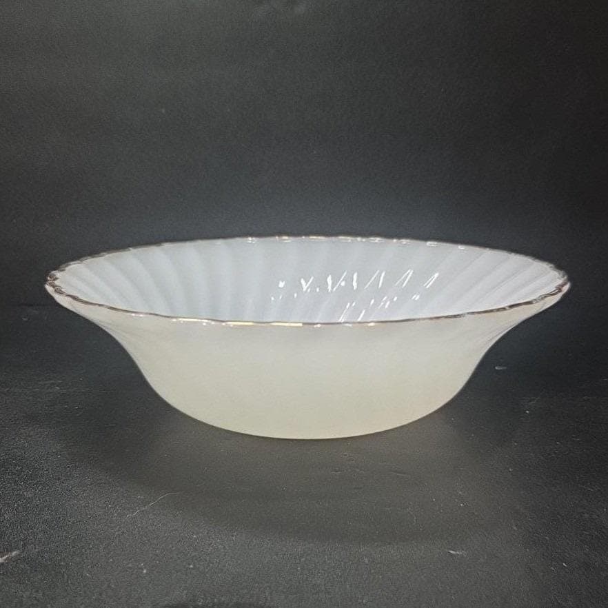 Anchor Hocking Fire King Milk Glass Bowl, Vintage Swirl Pattern Serving Dish - Thumbnail 2
