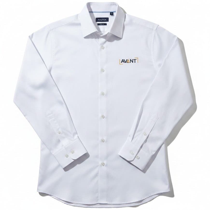 Nautica Slim Fit White Long Sleeve Shirt, Avant Logo, Men's Large 16-16.5 34/35