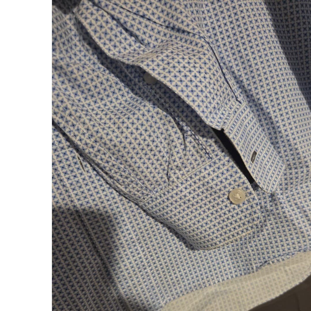 Michael Kors Blue Geometric Starburst Button Down Shirt Classic Fit, Mens 's L - Thumbnail 7
