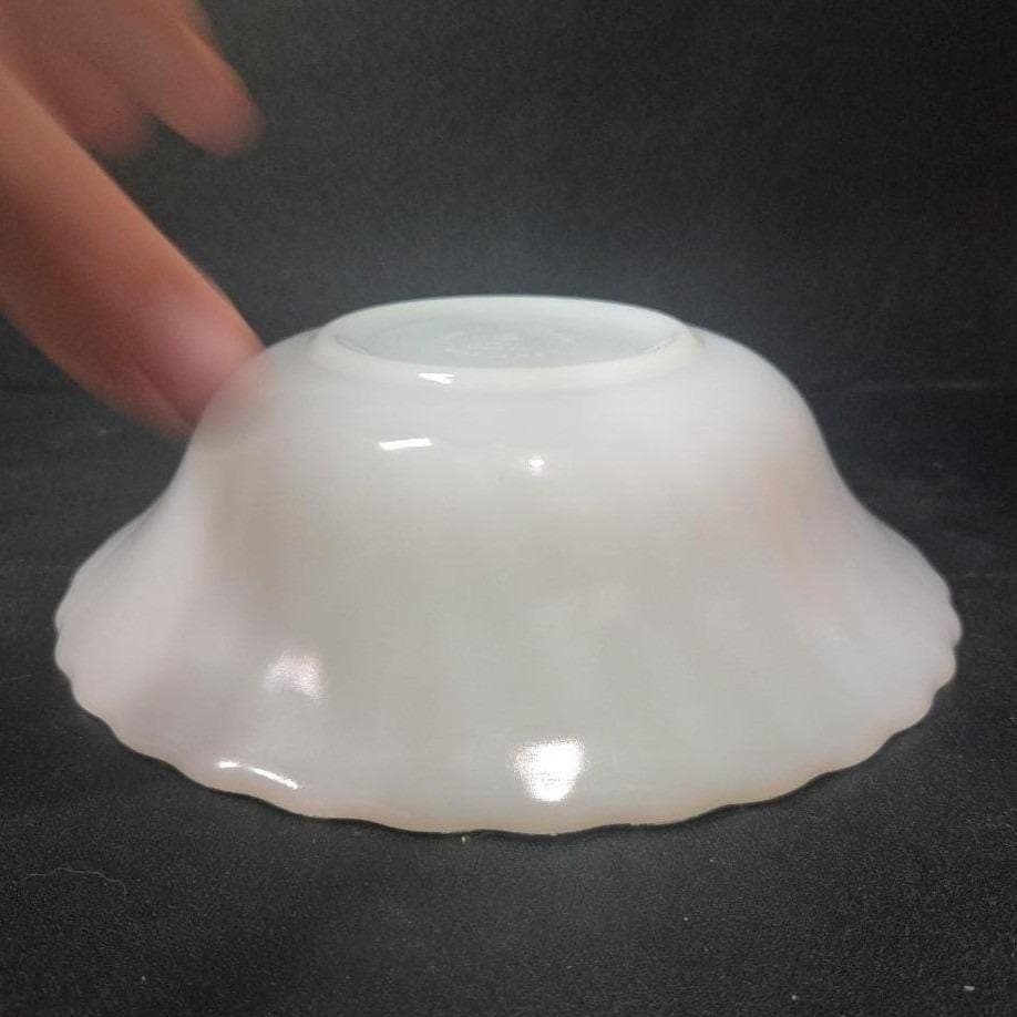 Anchor Hocking Fire King Milk Glass Bowl, Vintage Swirl Pattern Serving Dish - Thumbnail 11
