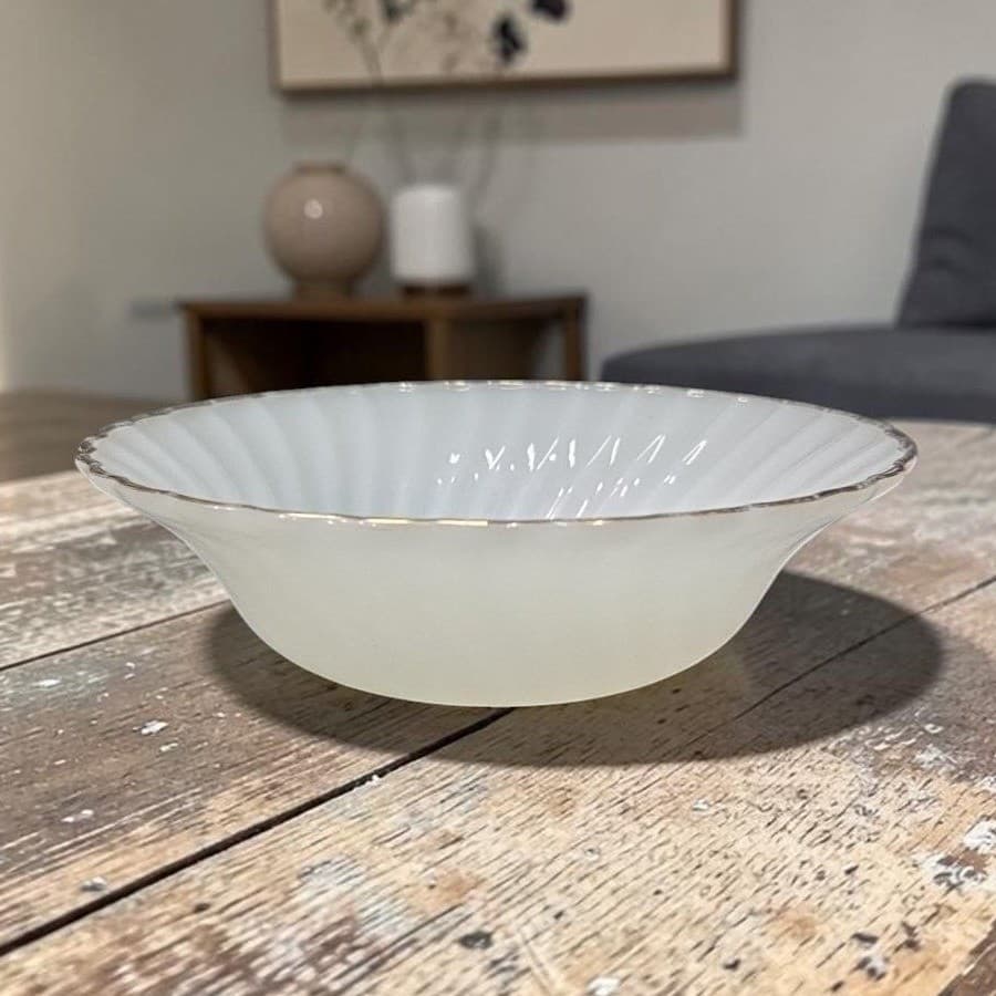 Anchor Hocking Fire King Milk Glass Bowl, Vintage Swirl Pattern Serving Dish