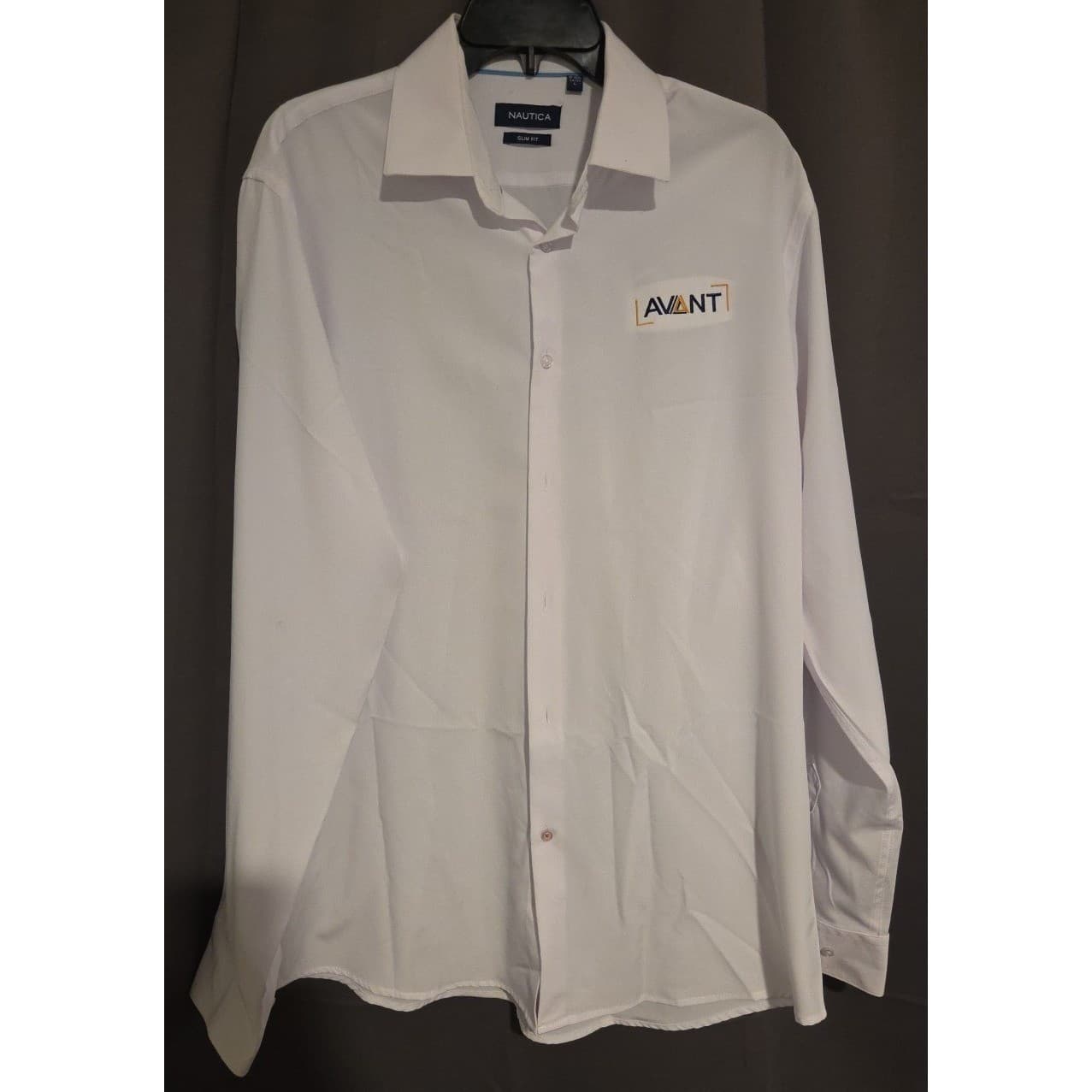 Nautica Slim Fit White Long Sleeve Shirt, Avant Logo, Men's Large 16-16.5 34/35 - Thumbnail 3