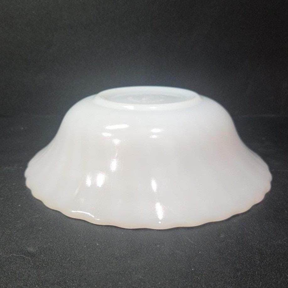 Anchor Hocking Fire King Milk Glass Bowl, Vintage Swirl Pattern Serving Dish - Thumbnail 9