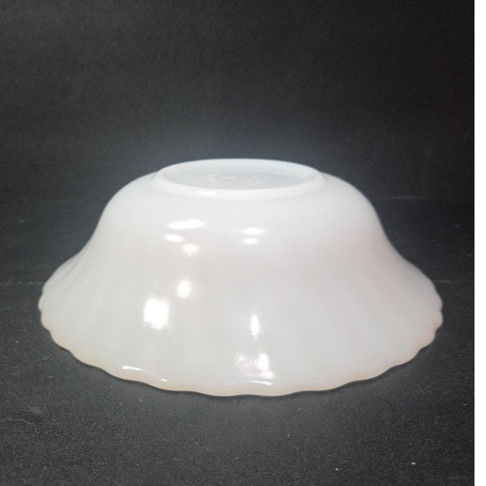 Anchor Hocking Fire King Milk Glass Bowl, Vintage Swirl Pattern Serving Dish - Thumbnail 10