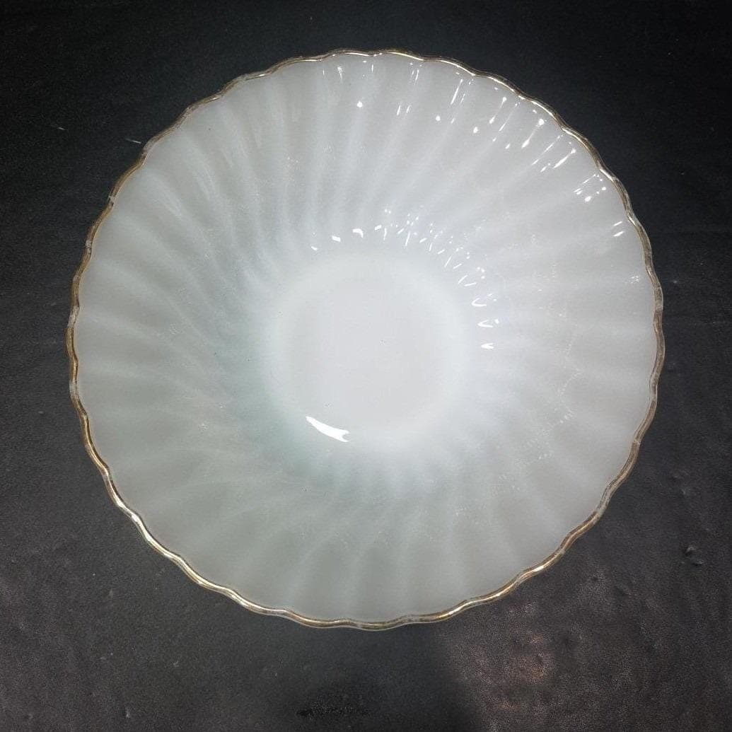 Anchor Hocking Fire King Milk Glass Bowl, Vintage Swirl Pattern Serving Dish - Thumbnail 3