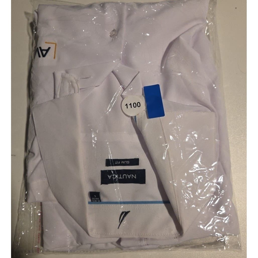 Nautica Slim Fit White Long Sleeve Shirt, Avant Logo, Men's Large 16-16.5 34/35 - Thumbnail 9