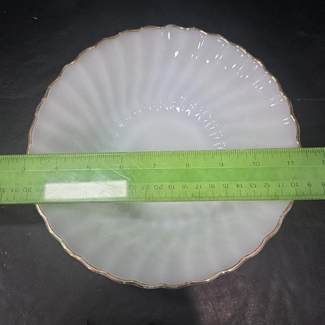 Anchor Hocking Fire King Milk Glass Bowl, Vintage Swirl Pattern Serving Dish - Thumbnail 6