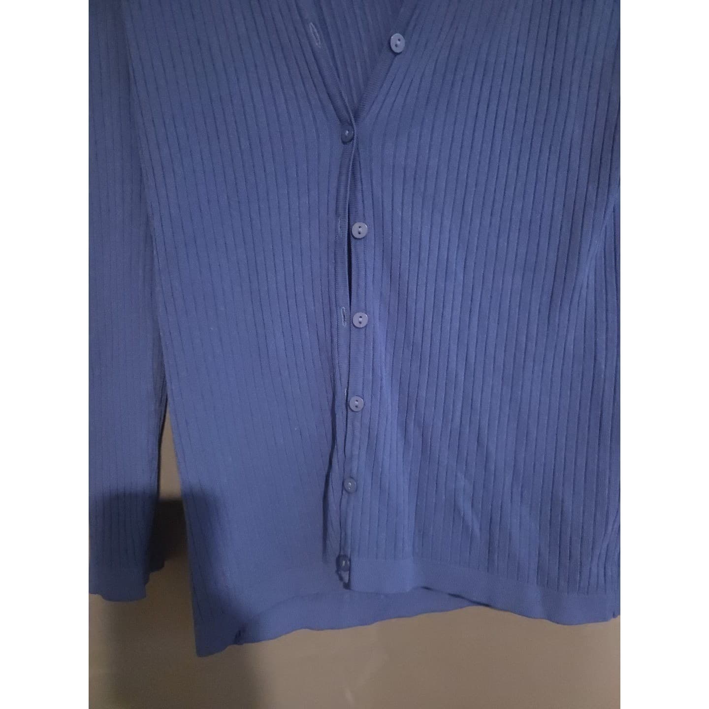 Adamo Royal Blue Ribbed Knit Hooded Button Front Cardigan, Women's Large Sweater - Thumbnail 7