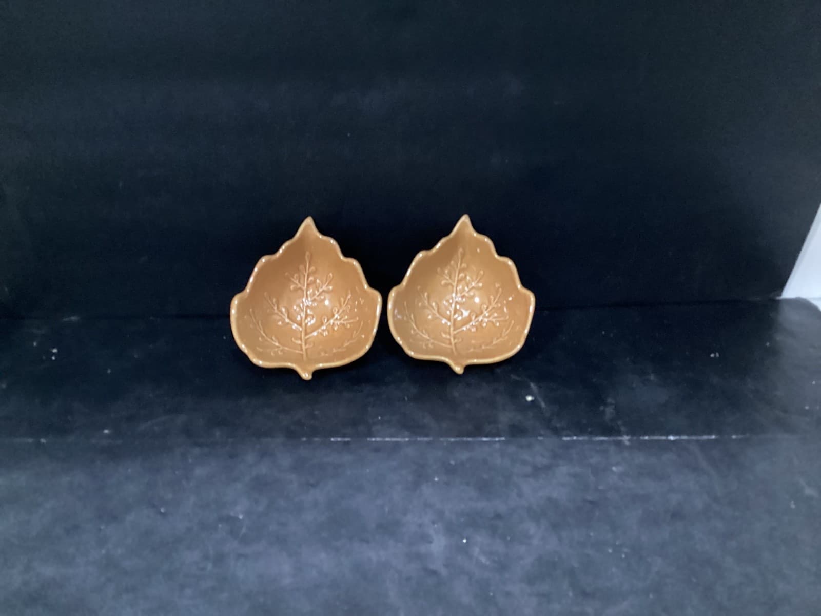 Set of 2 Pier 1 Imports Yellow Golden Leaf Footed Bowls Fall Stoneware